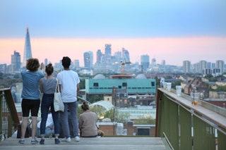 London skyline at dusk from Franks Cafe Peckham